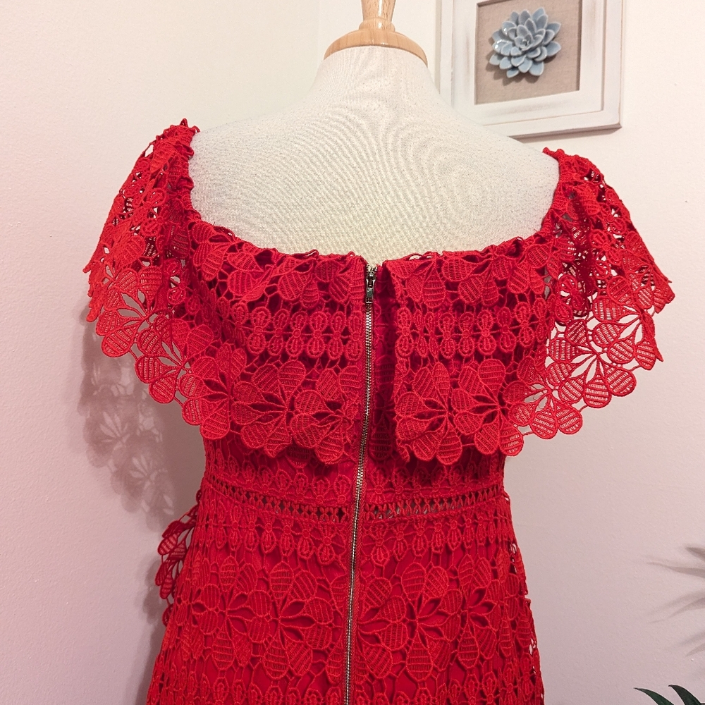 Lulu's Frill and Grace Lace Off The Shoulder Mini Dress Red XL - Picture 6 of 8